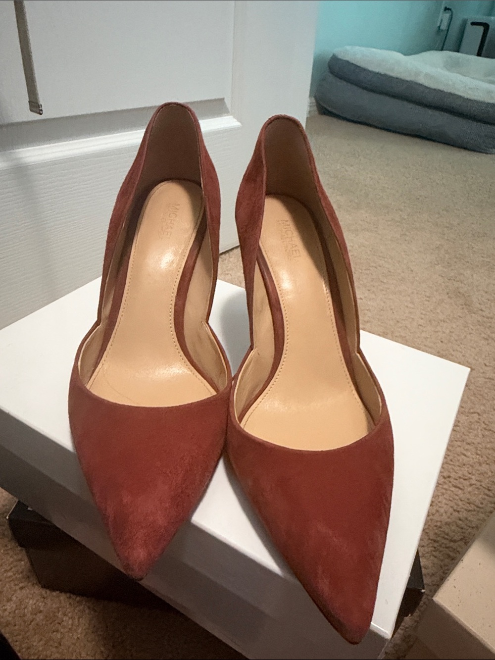 Michael Kors Suede Pointed-Toe Pumps in Rust